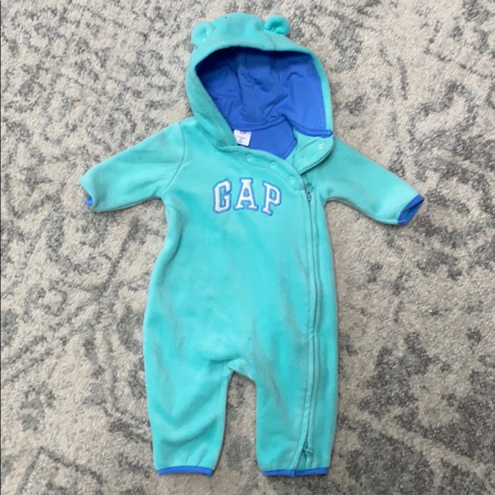 Gap hooded fleece zip-up onesie 0-3 months
